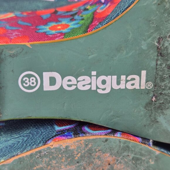 Desigual Size 38 (US 7.5-8) Multicolor Printed Fabric Wedge Heel Round Toe - Picture 10 of 15